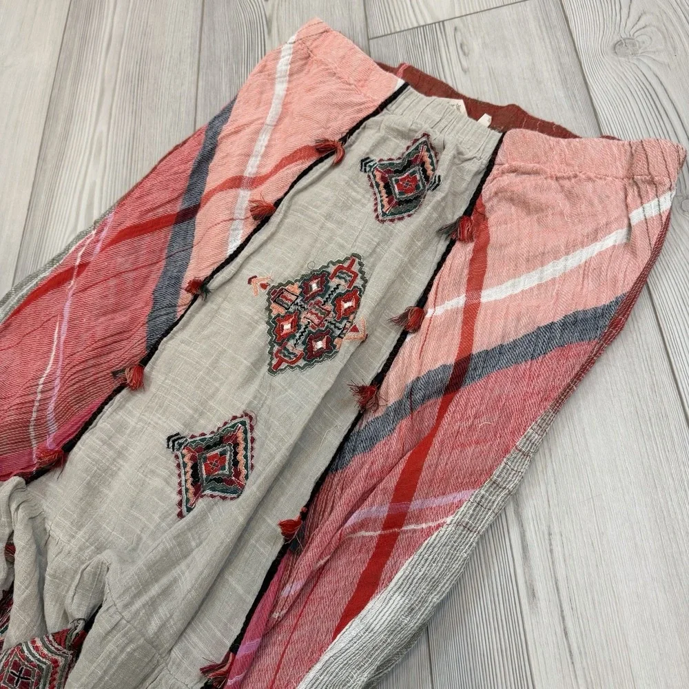 Soft Surroundings Maxi Skirt Womens Large Bohemian Embroidered Pom Plaid‎ Gauze